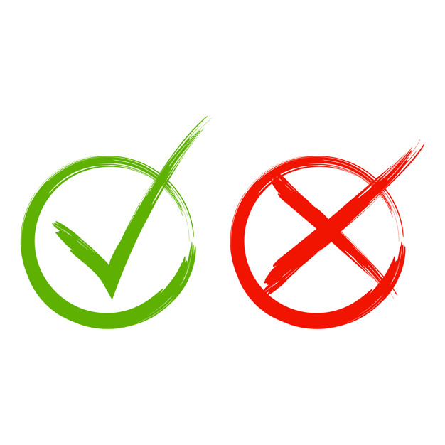 Check icons. One green, one red. Yes or no. White background